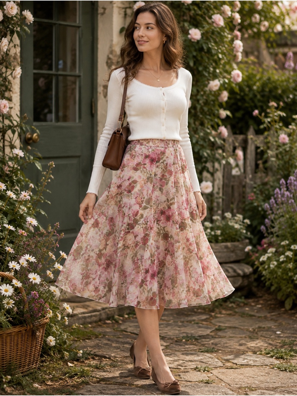 Floral Midi Skirt in Pink